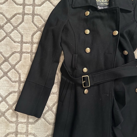 GUESS Black Trench Coat with Gold Buttons - Picture 3 of 6